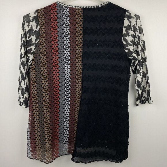 Ali Miles Tunic Top Womens Small Boho Stretch Mixed Knit Textured Art To Wear - Picture 2 of 6